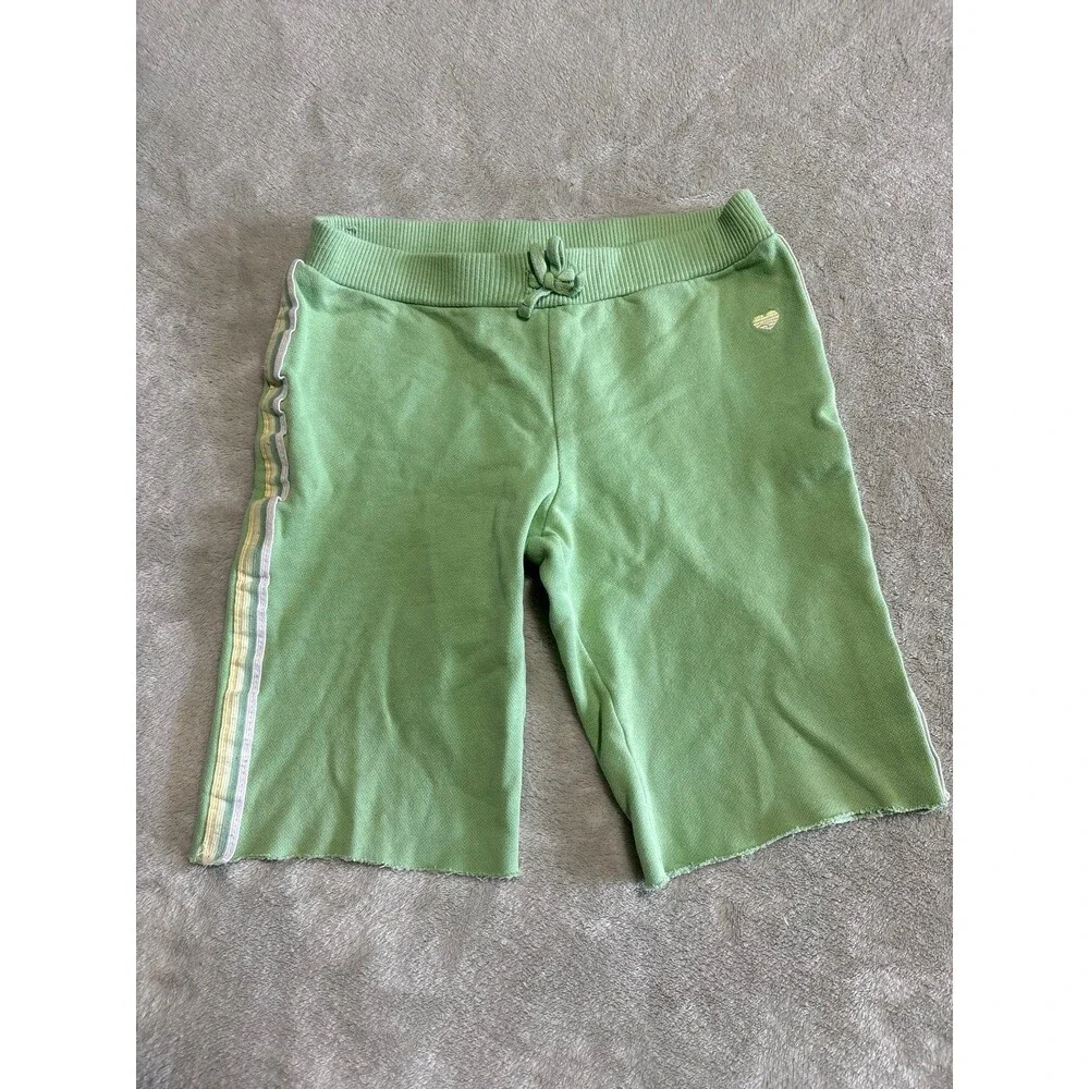 Girls green athletic shorts striped heart logo sports back to school playwear